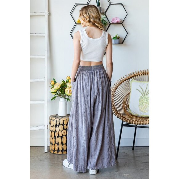 Oli & Hali Mineral Washed Wide Leg Lavendar Eyelet Knit Pants NEW Size Small - Picture 5 of 9
